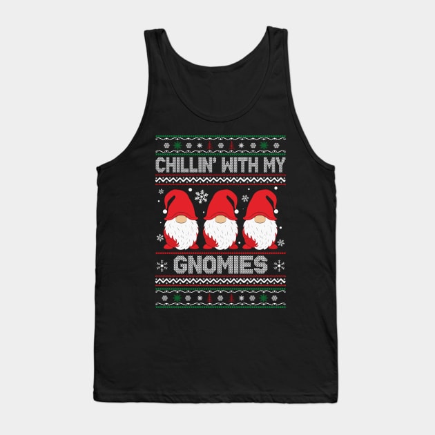 Chillin With My Gnomies Funny Ugly Christmas Pajama Xmas Tank Top by DragonTees